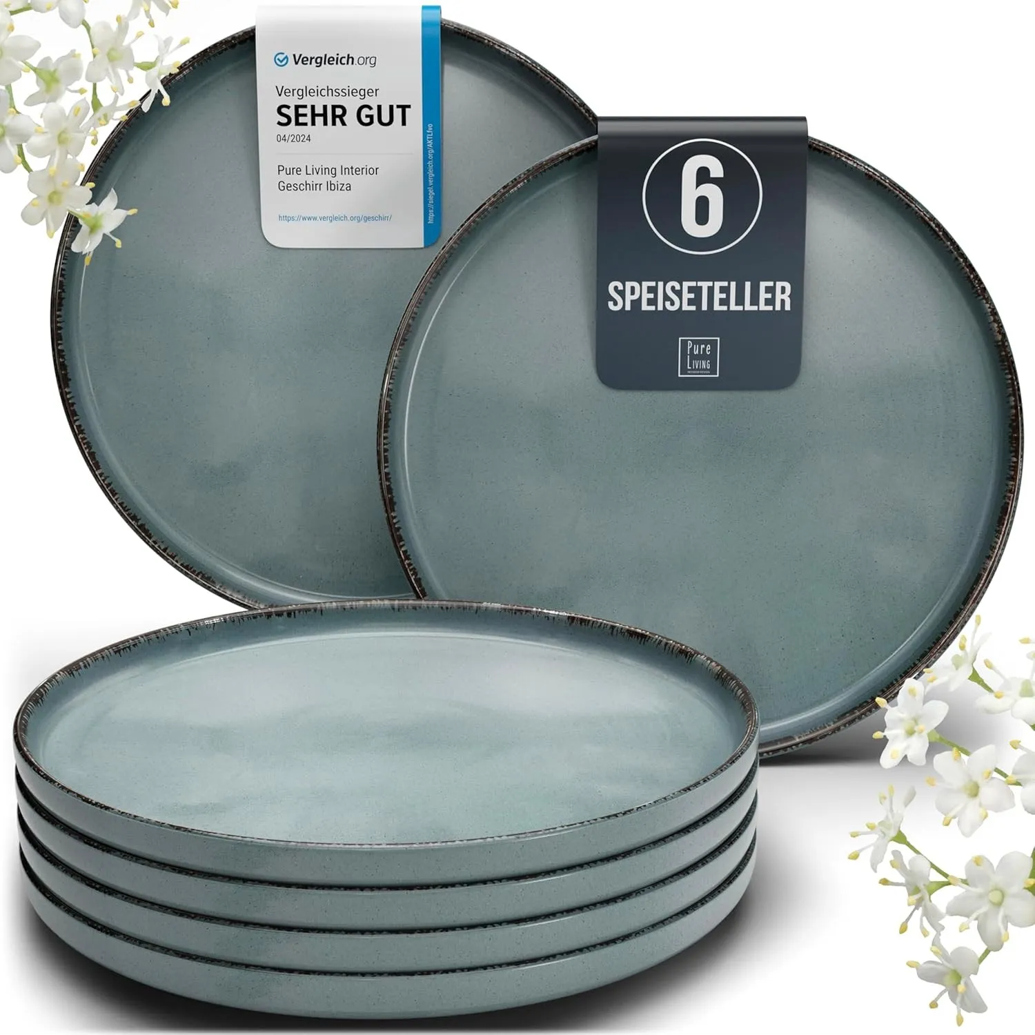 Steingut Teller Groß 6 Personen Rustic TESTSIEGER, Hochwertiges Landhaussttil Steingut Speiseteller Set, Stylisches Ess…