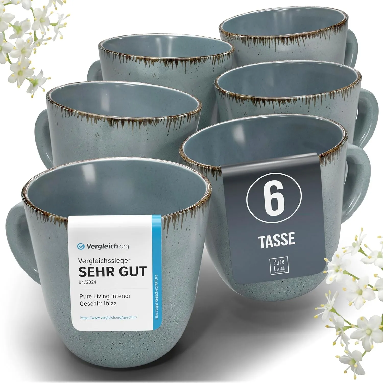 Steingut Kaffeetassen 6 Personen Rustic TESTSIEGER, Hochwertiges Landhaussttil Steingut Tassen Set, Stylisches Tee- und…
