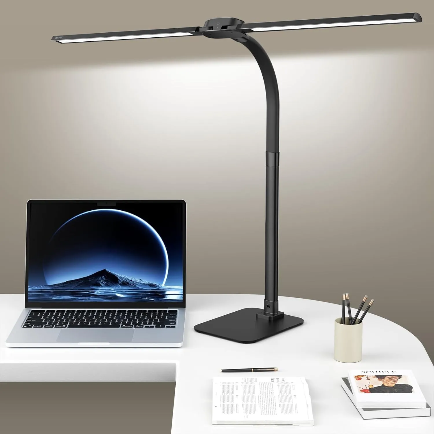 80cm Doppelkopf Schreibtischlampe Led Dimmbar mit USB-Ladeanschluss 24W | Ultra Hell tischlampe mit fuß für Büro Arbeit…