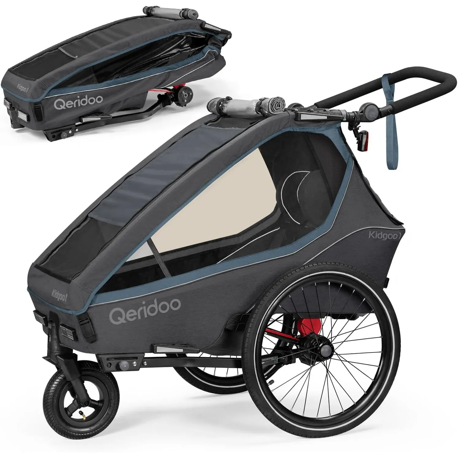 Qeridoo Kidgoo 1 Navy Blue | Fahrradanhänger 1 Kind | Fahrrad Anhänger Kinder mit Federung & Easy ARS | Jogger Kinderwa…