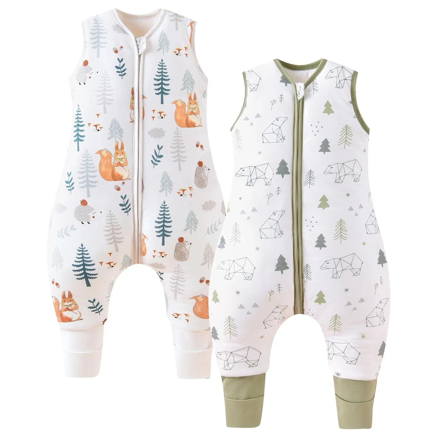 Chilsuessy Baby Schlafsack mit Beinen 1.5 Tog Schlafsack 2er Pack 100% Baumwolle Ganzjahres Schlafsack mit Füßen Babysc…