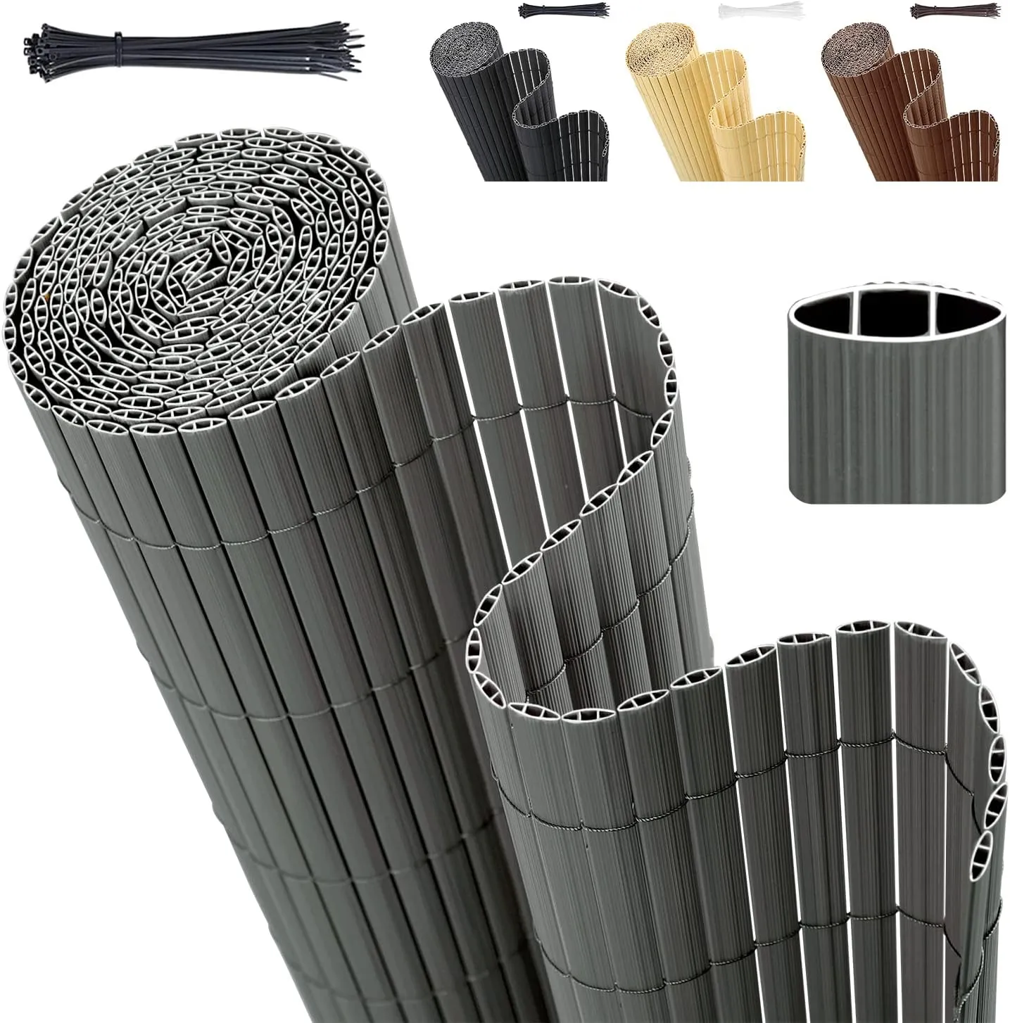Sekey PVC Sichtschutzmatte 90x300m Doppelte Verstärkung Innen, Balkon Sichtschutz mit Kabelbindern, Sichtschutzzaun Win…