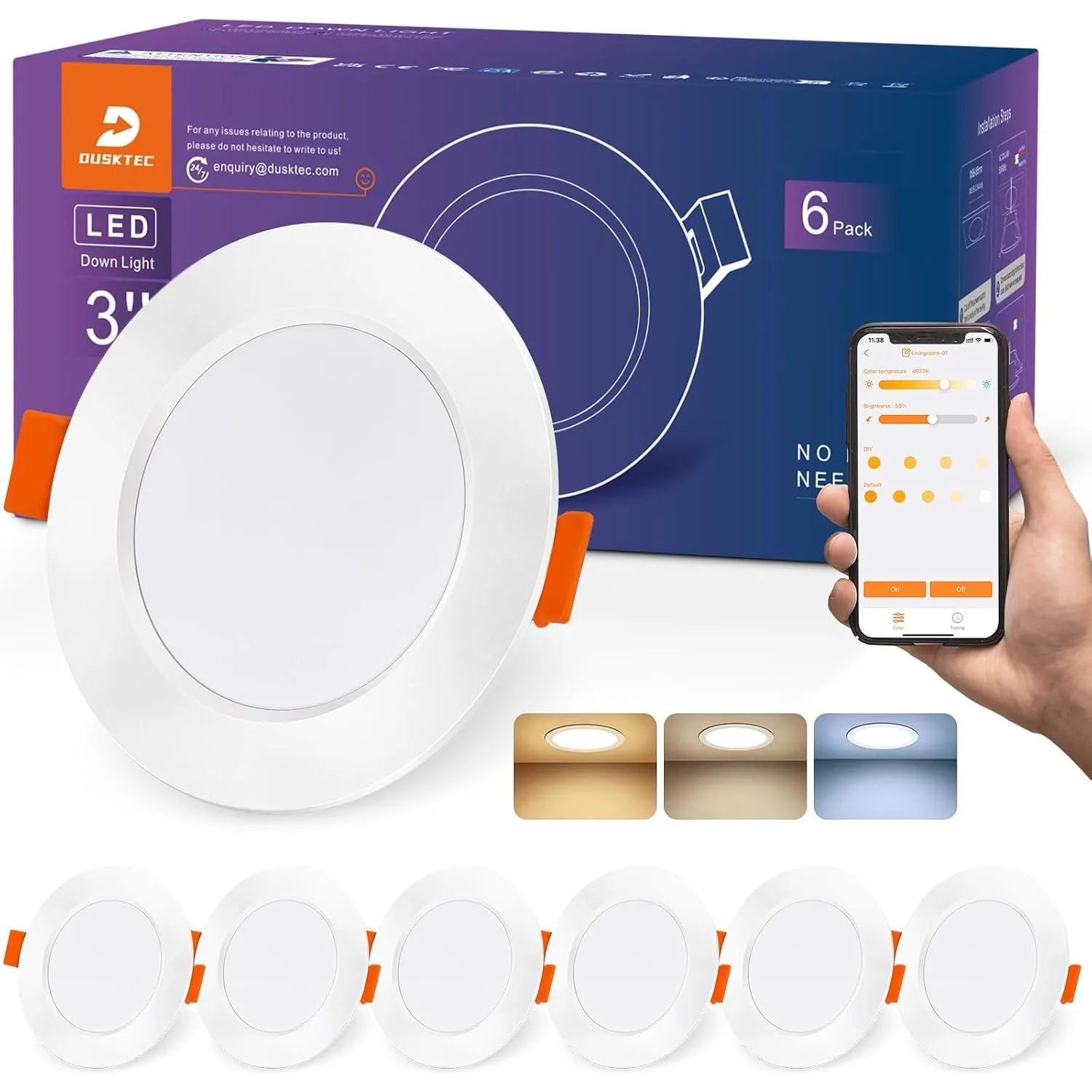DUSKTEC Einbaustrahler LED Smart, LED Spots 230V 7W Warm und Kaltweiss