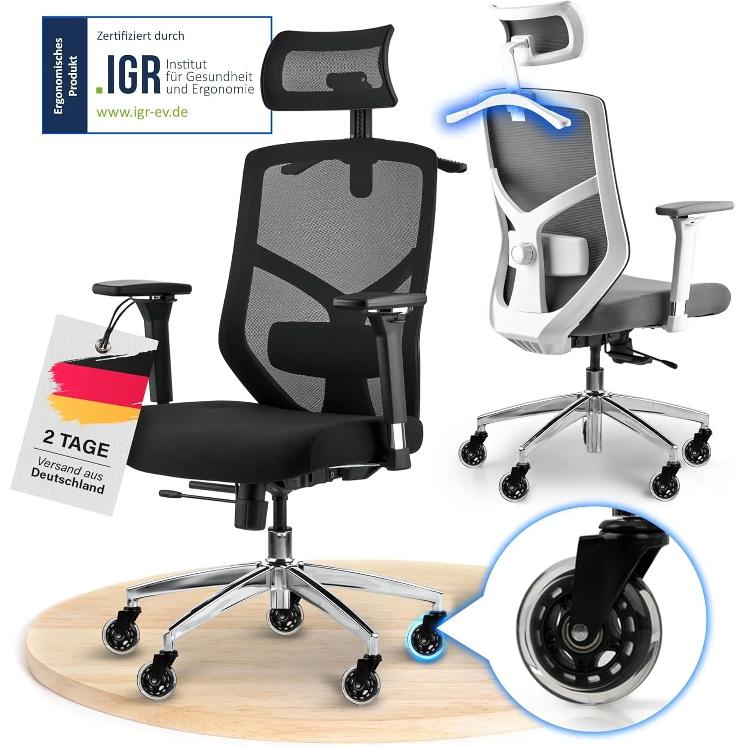 ELITESEATS Bürostuhl Ergonomisch [TESTSIEGER] Kratzerfreie Rollen Atmungsaktiv | Ergonomischer Schreibtischstuhl | Büro…