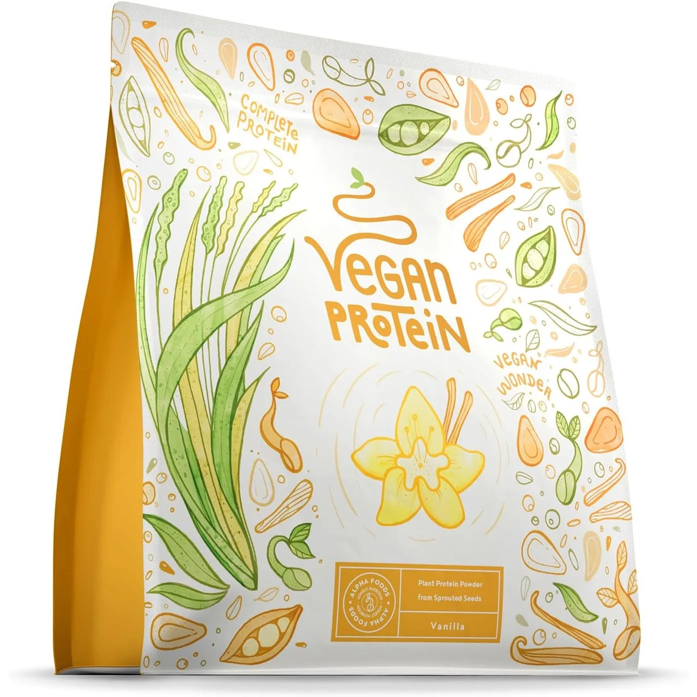 Alpha Foods Vegan Protein Pulver, 600g, 22g Proteingehalt pro Portion, Vanille Geschmack, 20 Shake Portionen, pflanzlic…