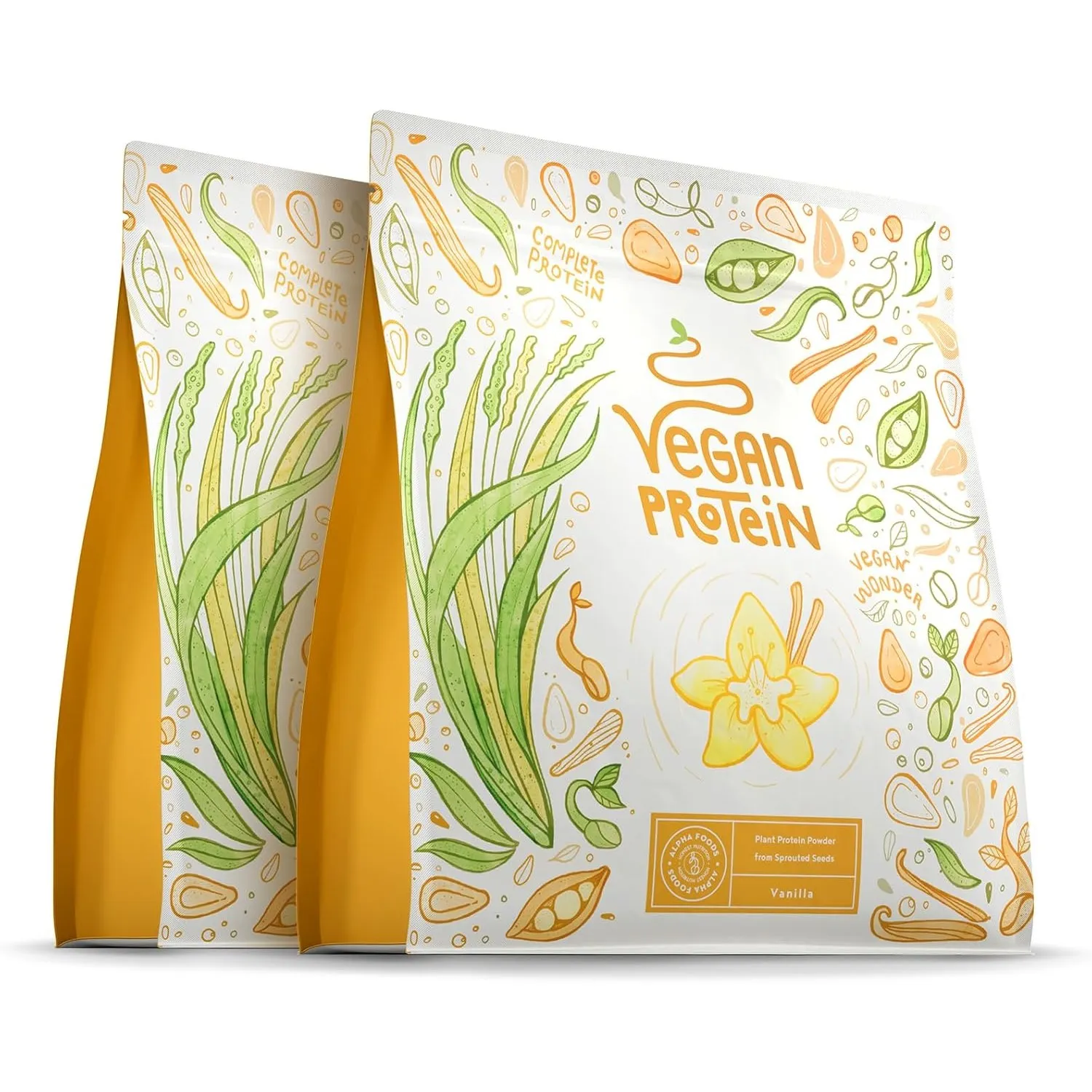 Alpha Foods Vegan Protein Pulver, 1200g, 22g Proteingehalt pro Portion, Vanille Geschmack, 40 Shake Portionen, pflanzli…