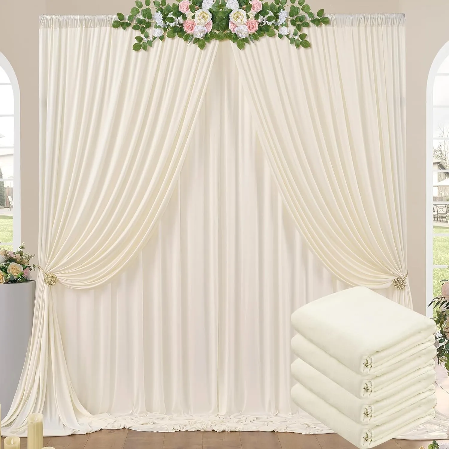 3x6 m Elfenbein Vorhang für Kulissen, Party-Hintergrund Vorhang Ivory Hochzeit Hintergrund, Polyester Vorhänge für Gebu…