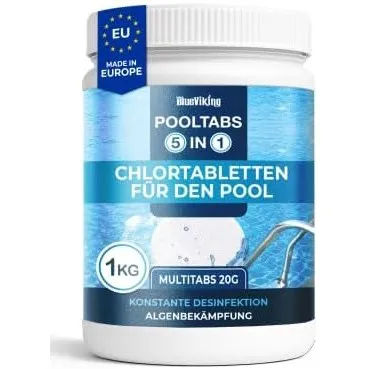 Chlortabletten Fuer Pool | 5 in 1 Multitabs 20g, 1 kg | Langzeit-Chlorierung, Algizid & Filterschutz | Made in Europe