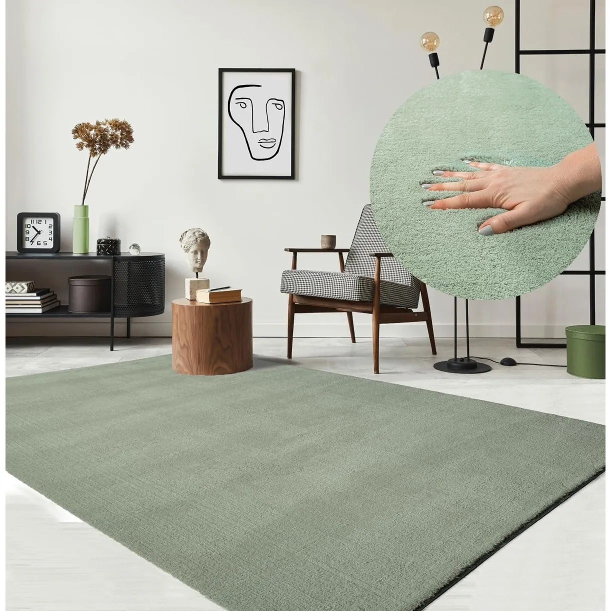 the carpet Relax kuscheliger Kurzflor Teppich, Anti-Rutsch Unterseite, Waschbar bis 30 Grad, Super Soft, Felloptik, Grü…