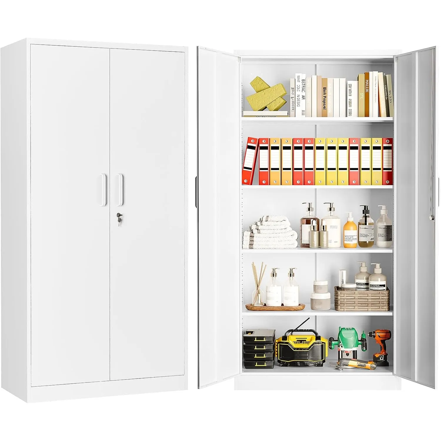 Aktenschrank Aufbewahrungsschrank mit Schloss Stahlschrank Stahlspind Mehrzweckschrank Metallschrank mit 2 Türen für Bü…