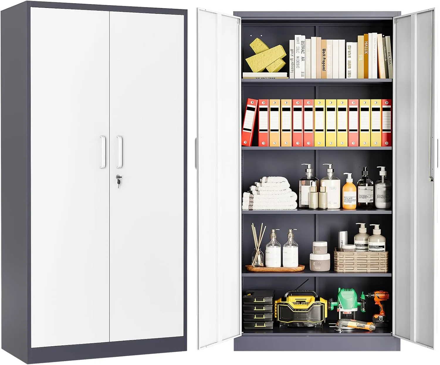 Filing Cabinet Storage Cabinet with Lock Steel Cabinet Steel Locker Multi-Purpose Cabinet Metal Cabinet with 2 Doors fo…