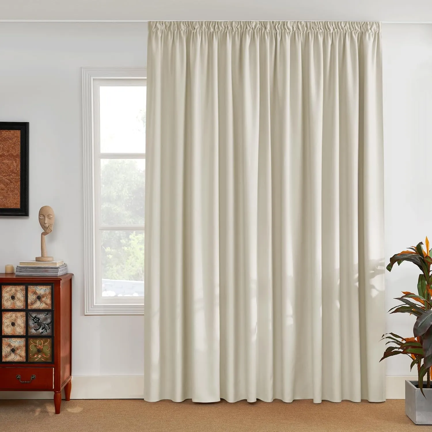 PONY DANCE Extra Wide Living Room Curtains with Ruffle Tape, Curtains for Rail, Room Divider Curtain, Thermal Cold Prot…
