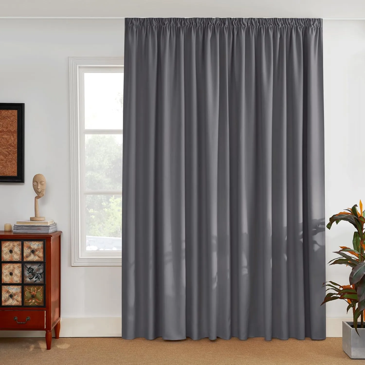 PONY DANCE Living Room Curtains with Ruffle Tape for Rail, Extra-Wide Curtain, Blackout Curtains, Thermal Curtain, Cold…