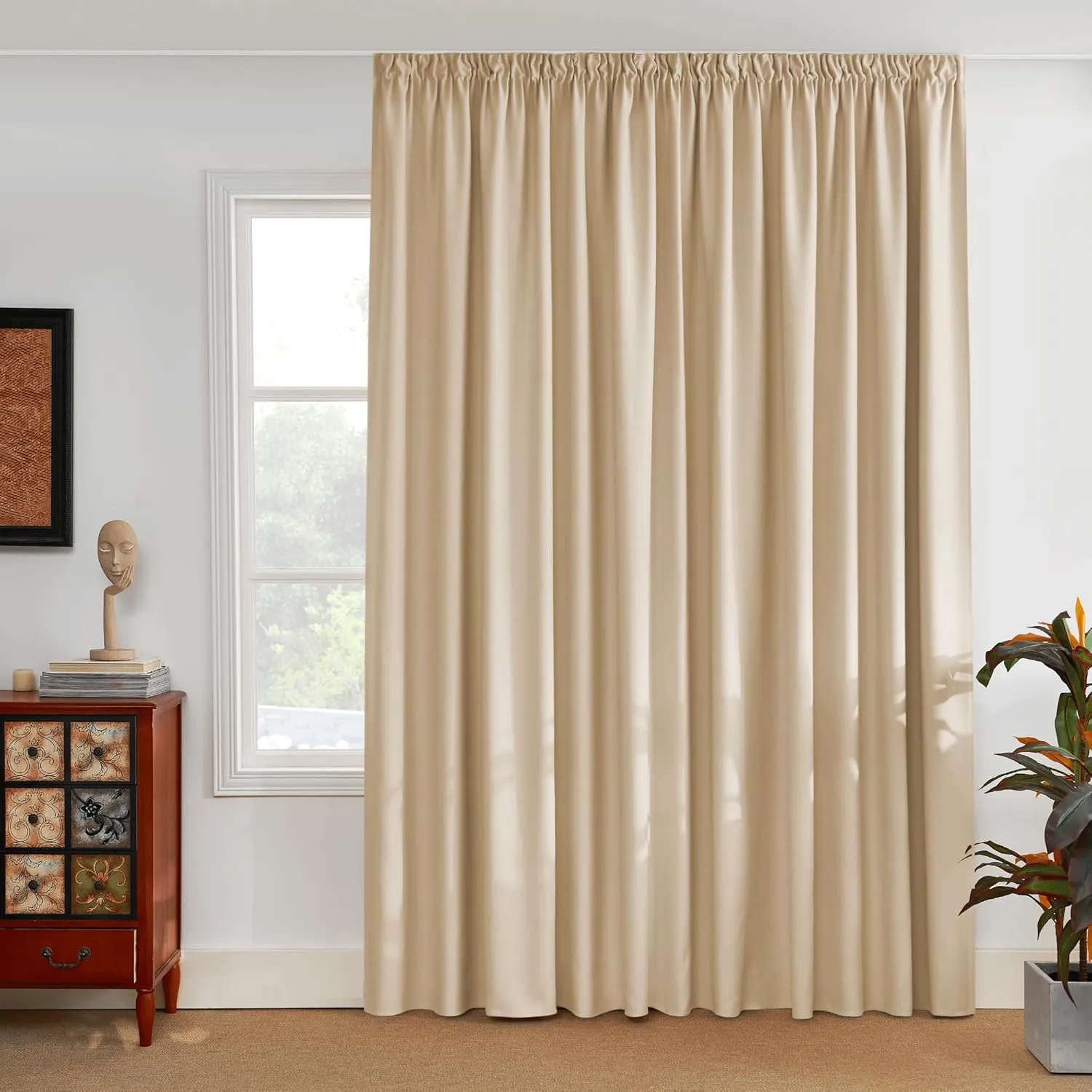 PONY DANCE Living Room Curtains with Ruffle Tape, Room Divider Curtain for Rail, Opaque Thermal Curtain Against Cold, B…
