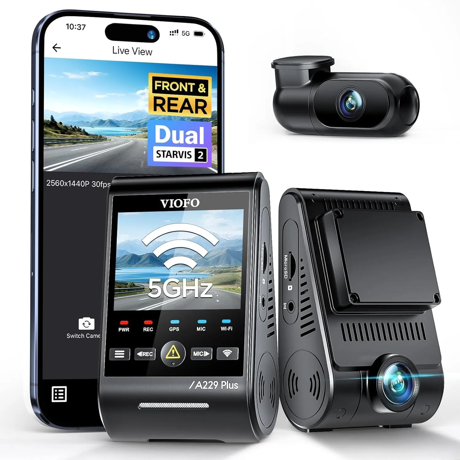 VIOFO A229 Plus 2CH Dashcam, Dual 2K HDR, 5GHz WLAN, GPS, Sprachsteuerung