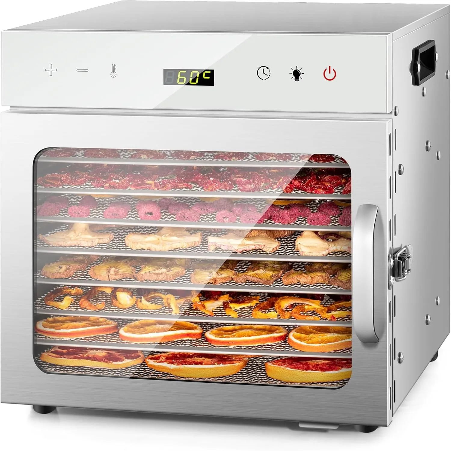 Kwasyo Dörrautomat Edelstahl, 8 Etagen mit 6er Dörrfolie, Rezeptbuch, BPA-frei, 30–90 ℃ Temperatureinstellung, max. 24 …