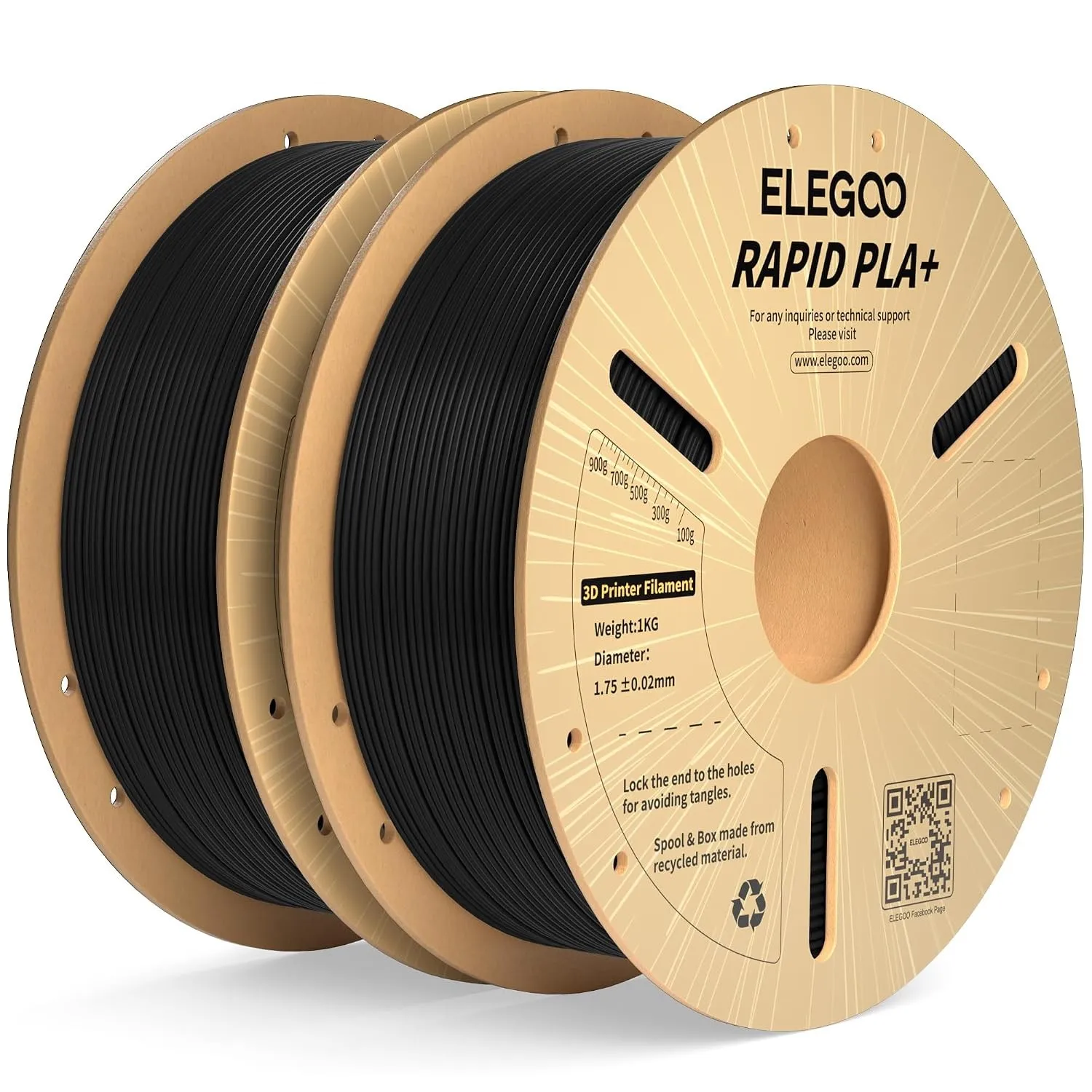ELEGOO High Speed PLA+ Filament 1.75mm Schwarz 2KG, PLA Plus Filament