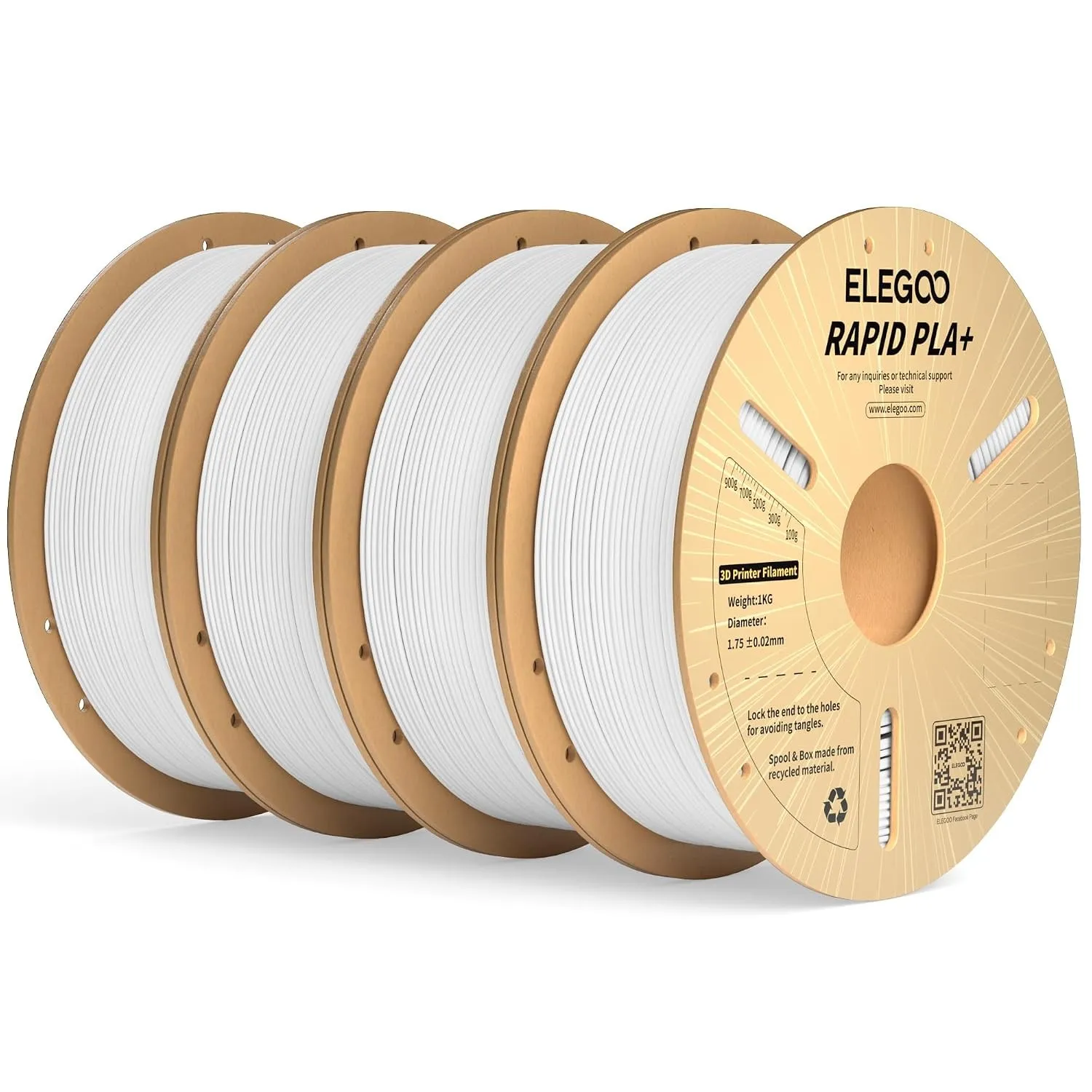 ELEGOO High Speed PLA+ Filament 1.75mm Weiß 4KG, PLA Plus Filament