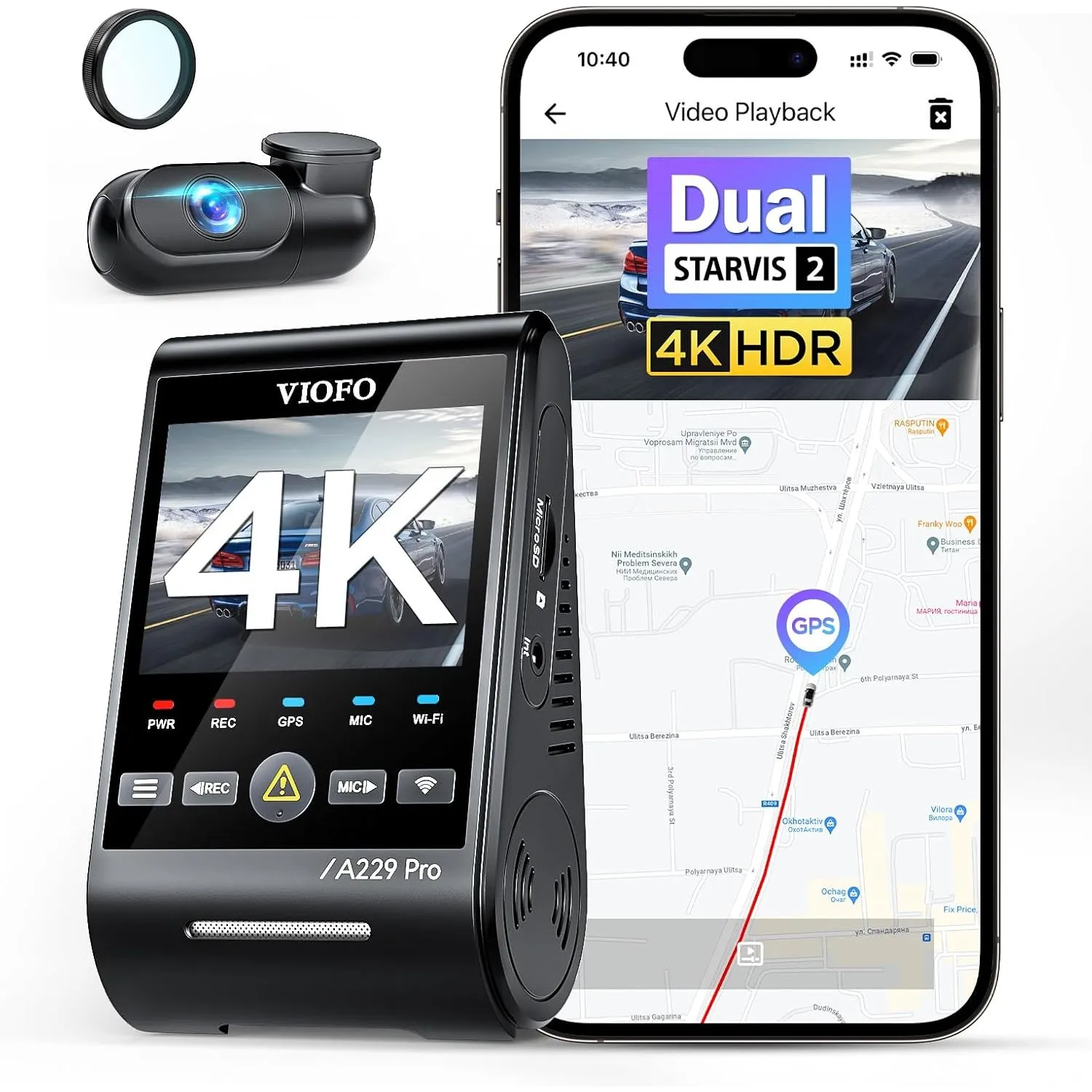 VIOFO A229 Pro 2CH Dashcam, 4K+2K HDR, 5GHz WLAN, GPS, CPL, Nachtsicht 2.0
