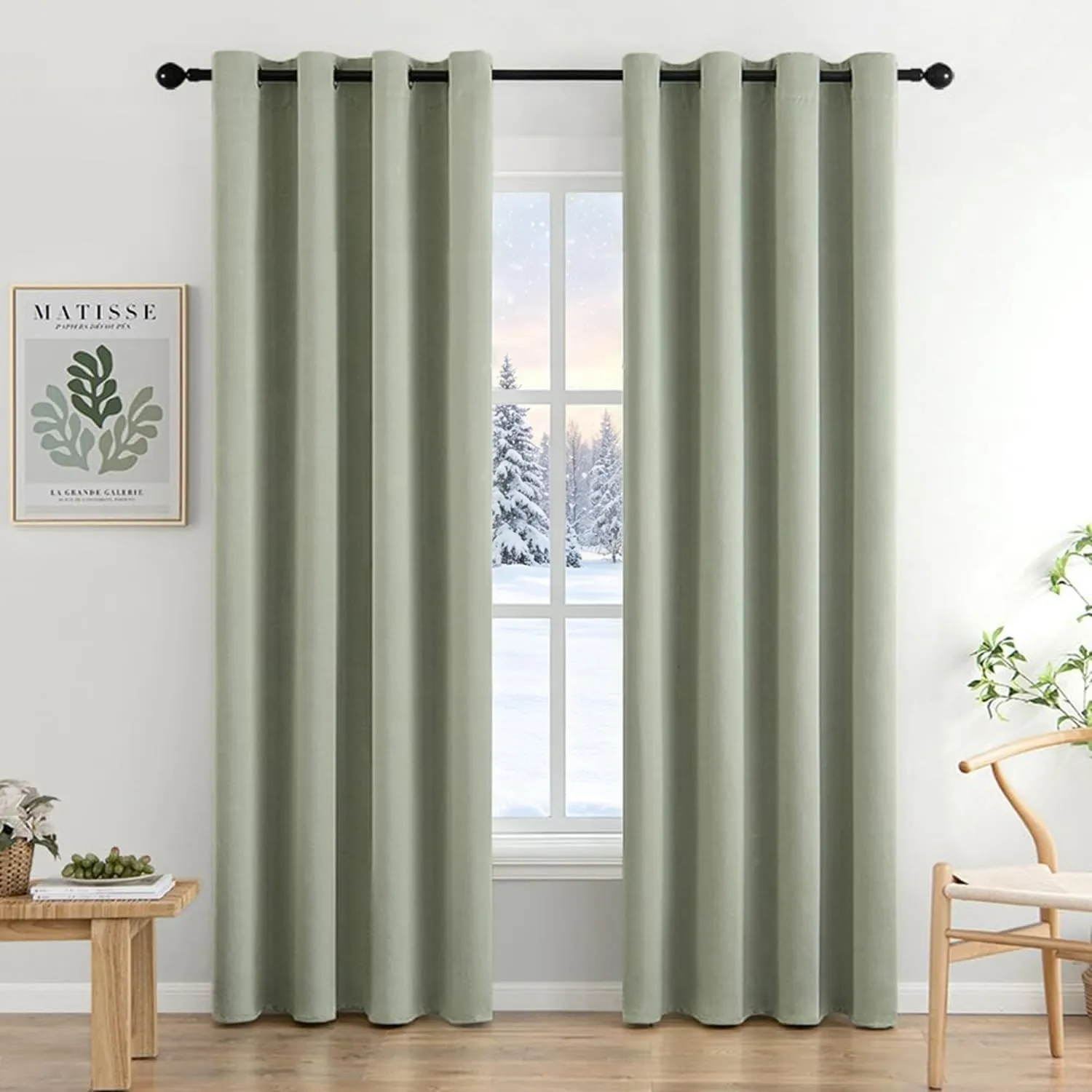 MIULEE Verdunklungsvorhänge Thermo Modern Ösen 2er 140x245cm Salbeigrün