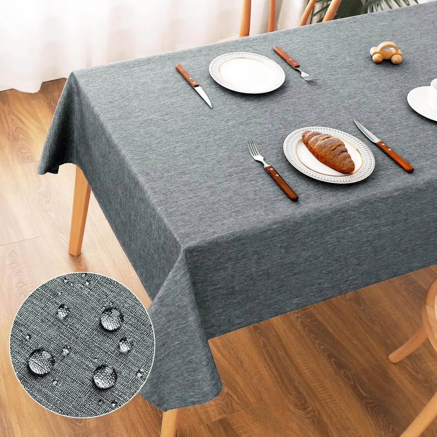 AooHome Tischdecke Abwaschbar, Grau Tischdecken 135x180cm Leinen-Optik Tischtuch aus Polyester Wasserabweisend mit Lotu…