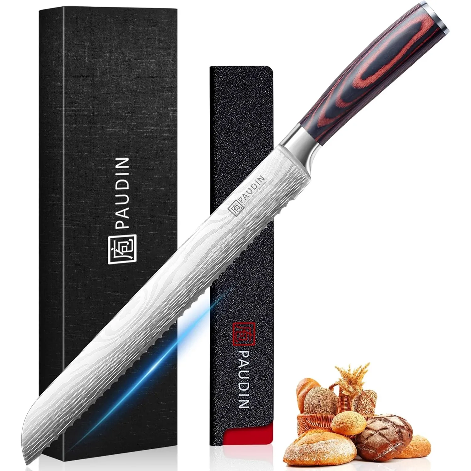 PAUDIN Brotmesser mit Wellenschliff 26 cm aus hochwertigem rostfreiem Edelstahl, extra scharfe Messerklinge mit ergonom…