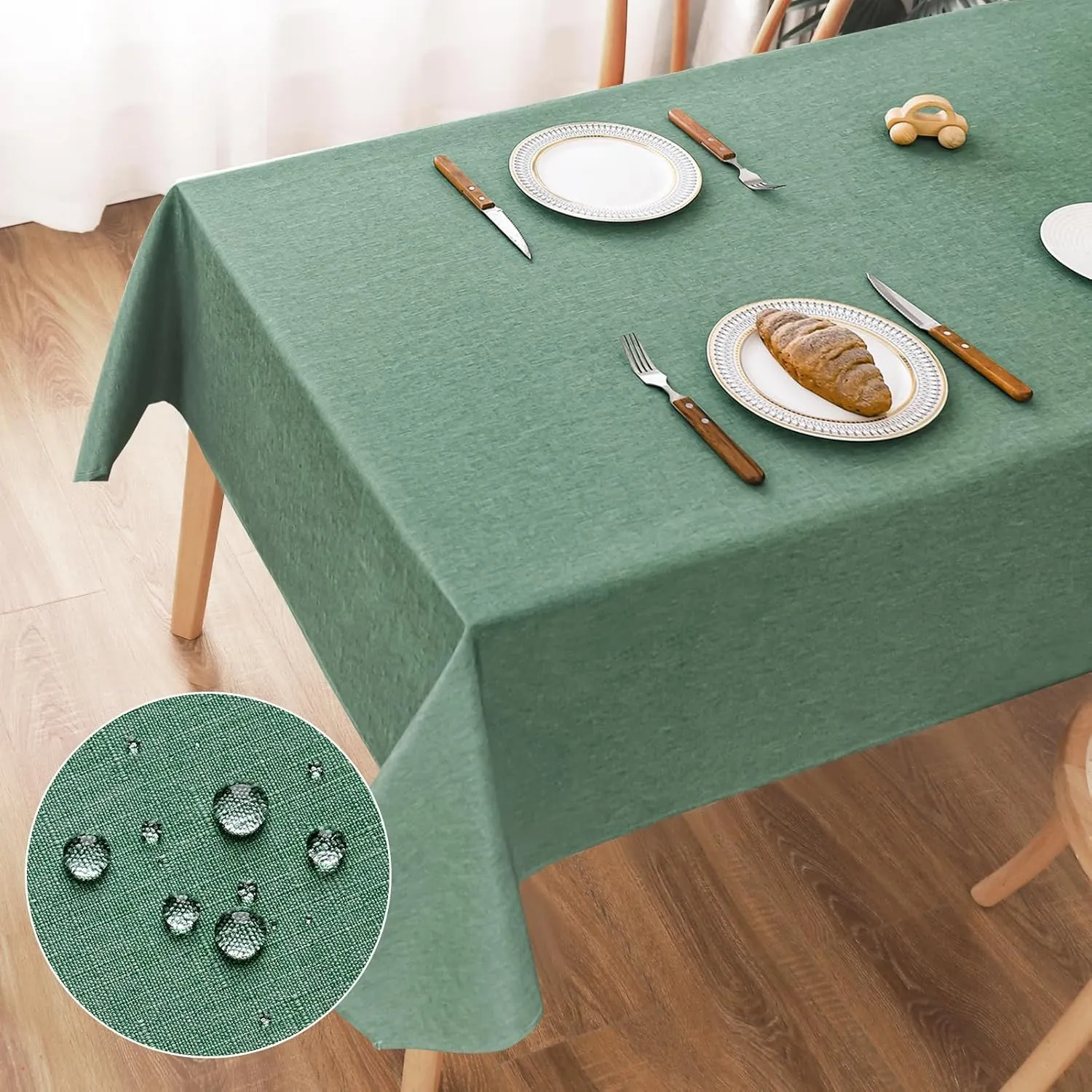 AooHome Tischdecke Abwaschbar Grün, 135x180cm Tischdecken Leinen-Optik Tischtuch aus Polyester Wasserabweisend mit Lotu…