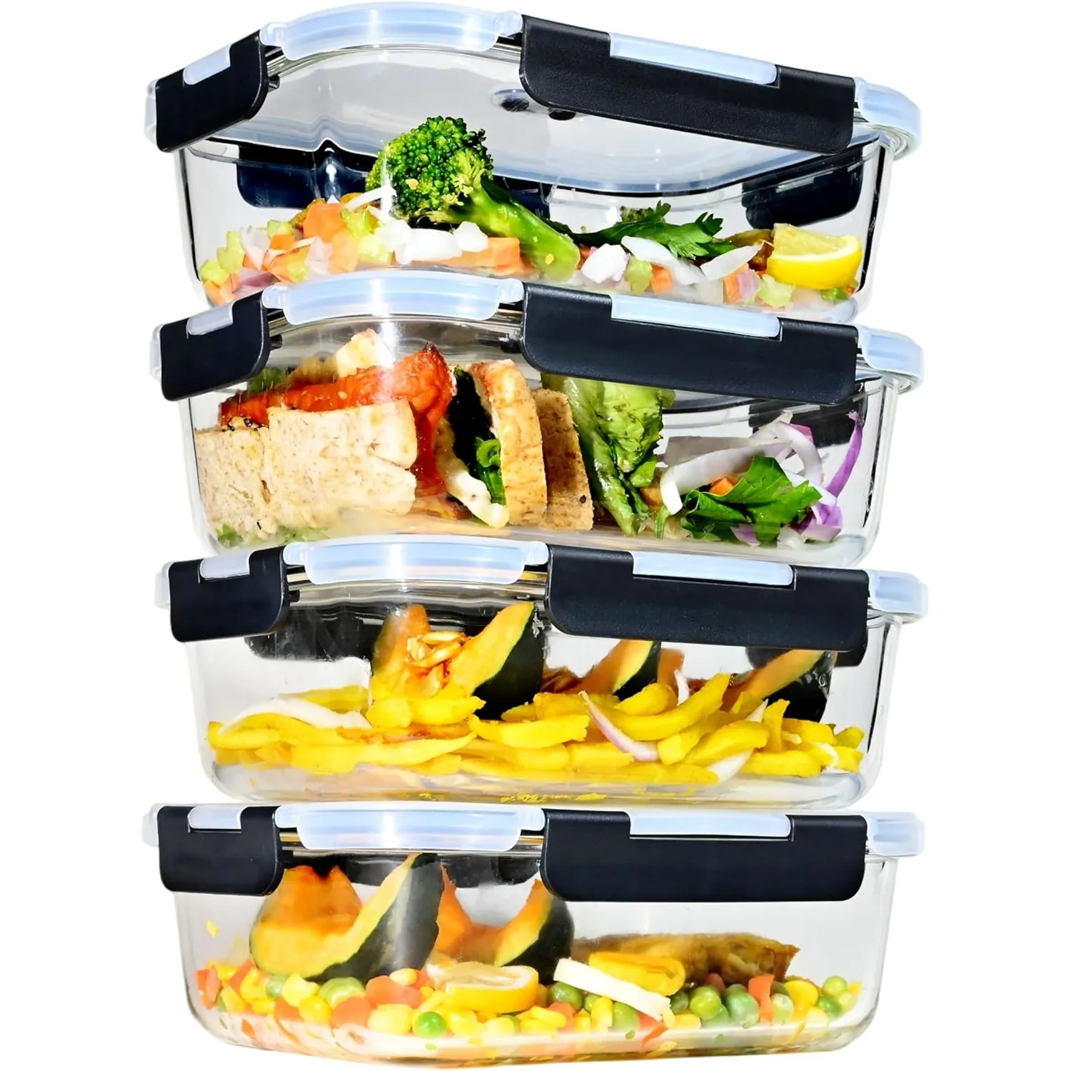 ERUIV Meal Prep Boxen Glas, [4 Behälter + 4 Deckel] Meal Prep Glas-1520ml, Frischhaltedosen Glas, Gefrierdosen Set Mit …