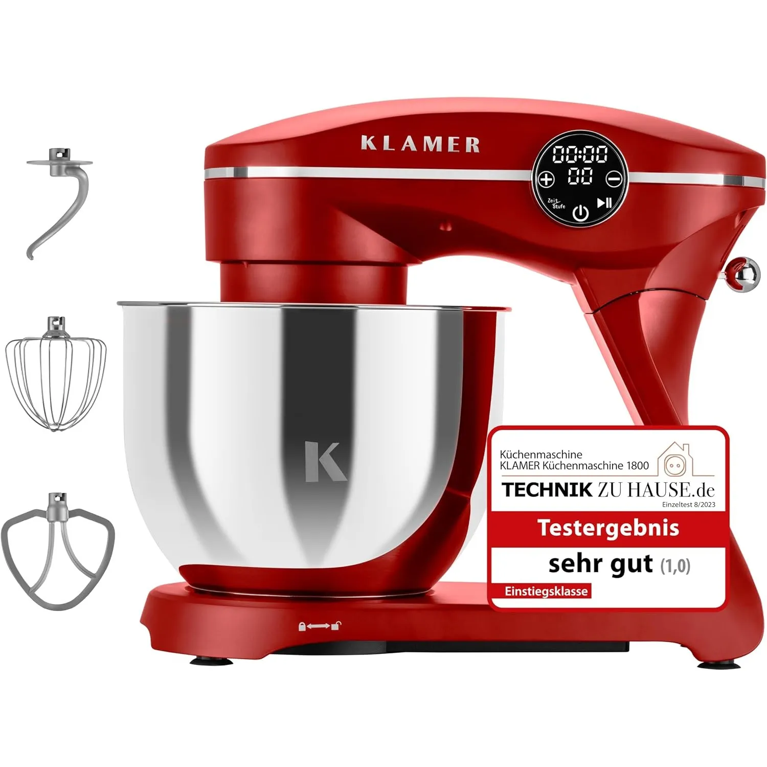 KLAMER Küchenmaschine 1800W, Knetmaschine Brotteig mit 6L Edelstahlschüssel