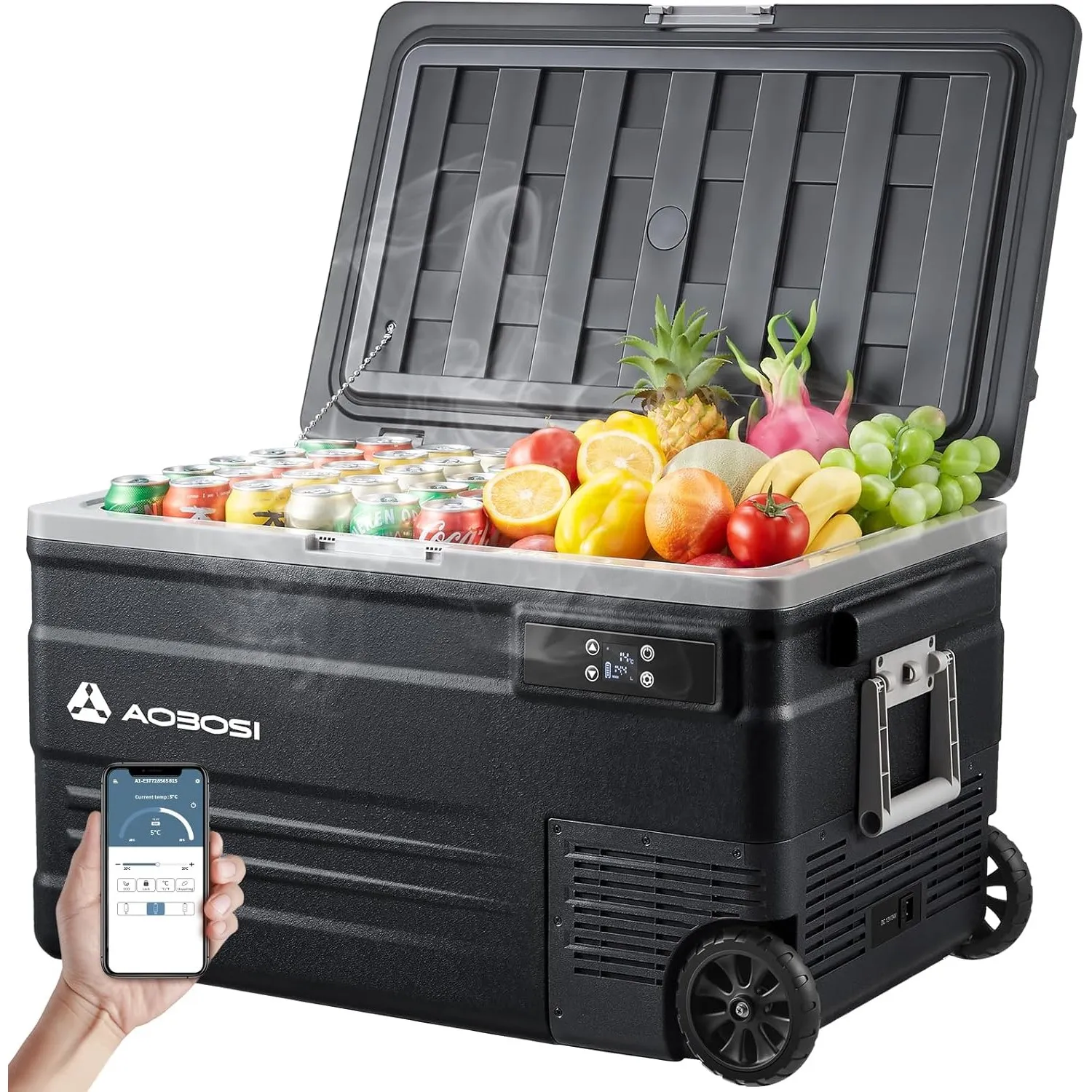 AAOBOSI 74L Kompressor Kühlbox, Camping Kühlschrank mit APP, LED-Beleuchtung, -20°C bis 20°C, 12/24V und 100-240V, Kühl…