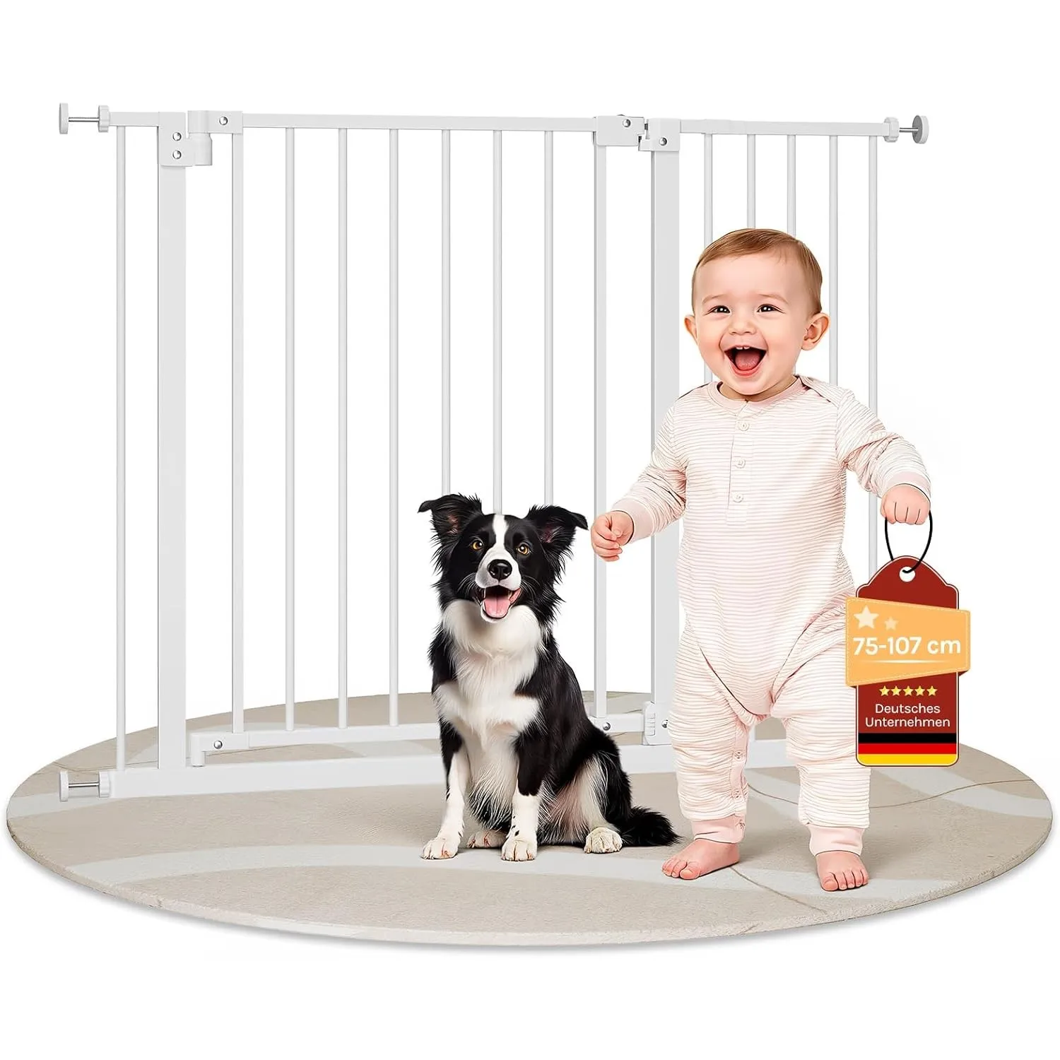 WOLTU Baby Türgitter Treppenschutzgitter, Türschutzgitter, Absperrgitter, 75-107 cm, mit/ohne Bohren, Auto-Close, 90° S…