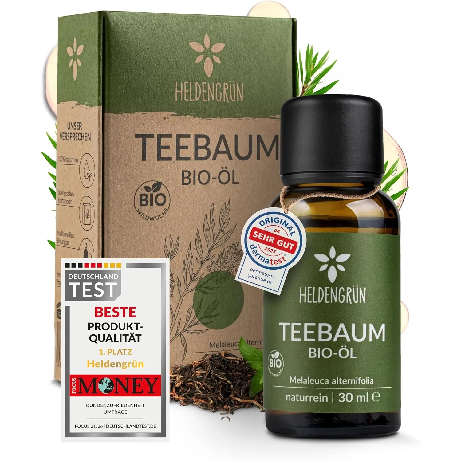 Heldengrün® BIO Teebaumöl [100% NATURREIN] für Pickel & Hautpflege 30 ml