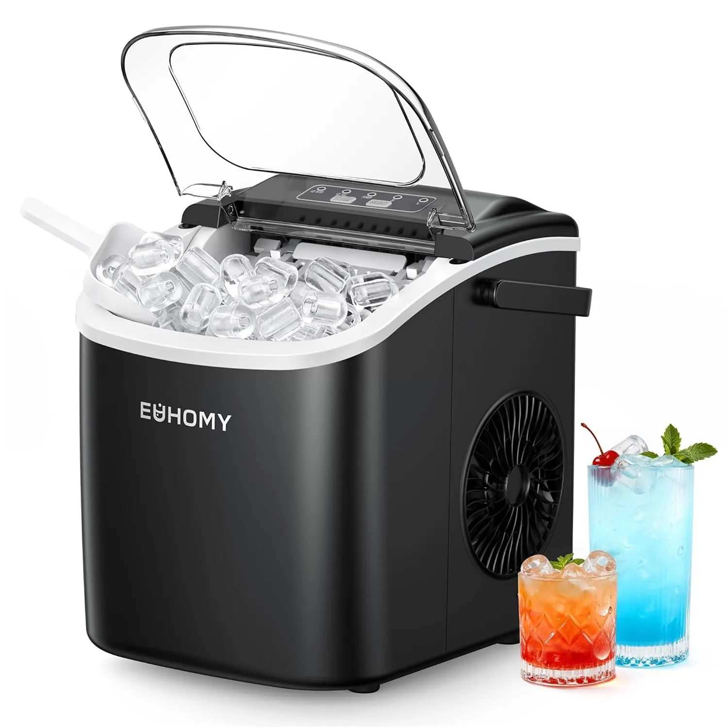 EUHOMY Eiswürfelmaschine Klein, 12KG Eiswürfelbereiter Ice Maker, 9 Würfel in 6 Minuten fertig, Schwarz Eiswürfelmaschi…