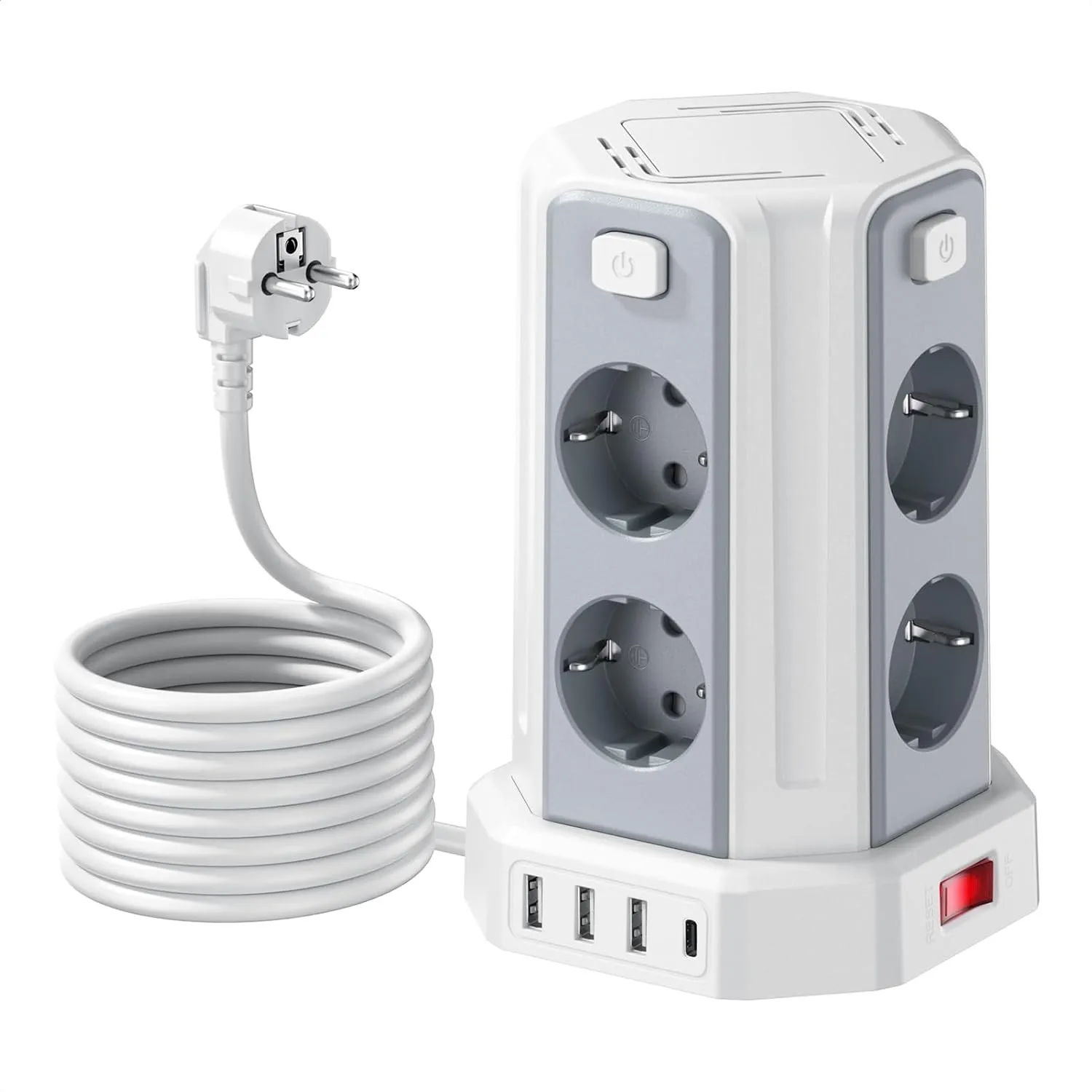 5 M Steckdosenleiste 4 einzeln schaltbar 8 Fach Mehrfachsteckdose mit 4 USB