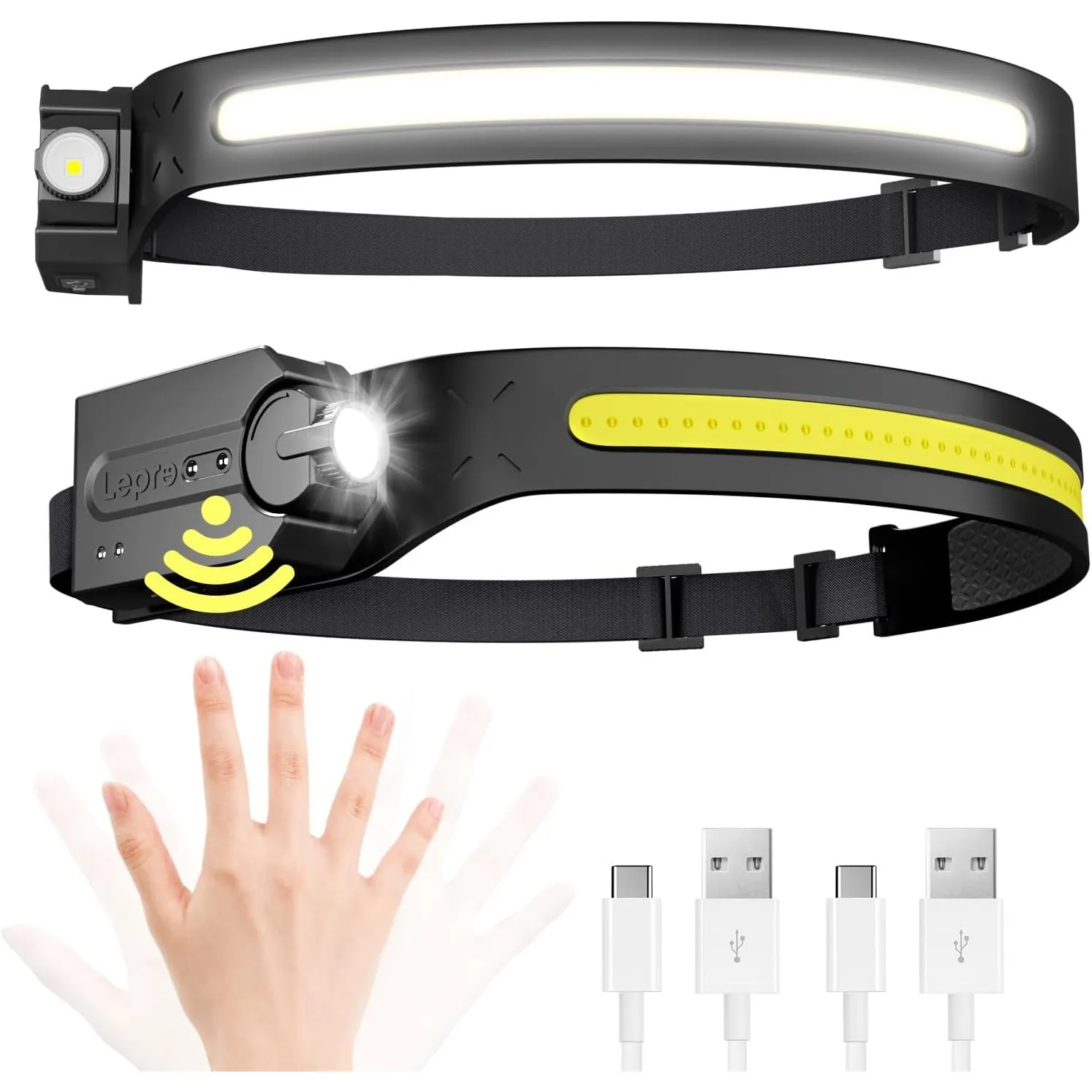 Lepro Stirnlampe LED Wiederaufladbar, COB Kopflampe mit 5 Modi & sensor | 5 Lichtmodi, IP44 Wasserdicht Stirnleuchte, 2…