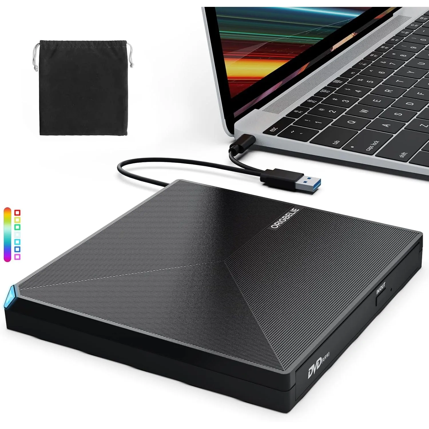 ORIGBELIE Externes DVD Laufwerk, USB 3.0 Typ C CD DVD +/-RW Externer DVD Brenner, Ultra-Slim Externes CD Laufwerk für L…