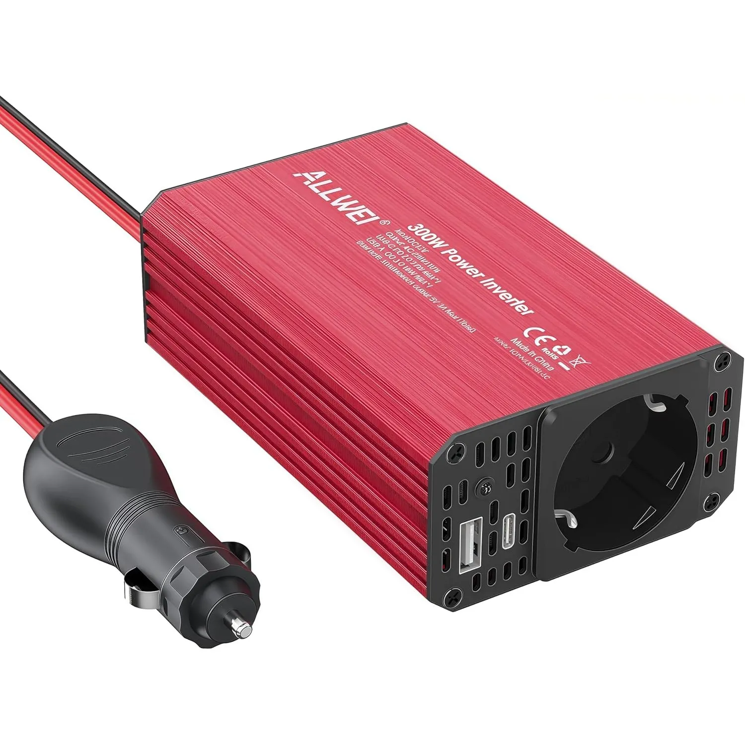 ALLWEI 300W Wechselrichter 12V auf 230V Spannungswandler, Stromwandler mit Typ-C & USB Anschluss, Inverter 12V 220V, Au…