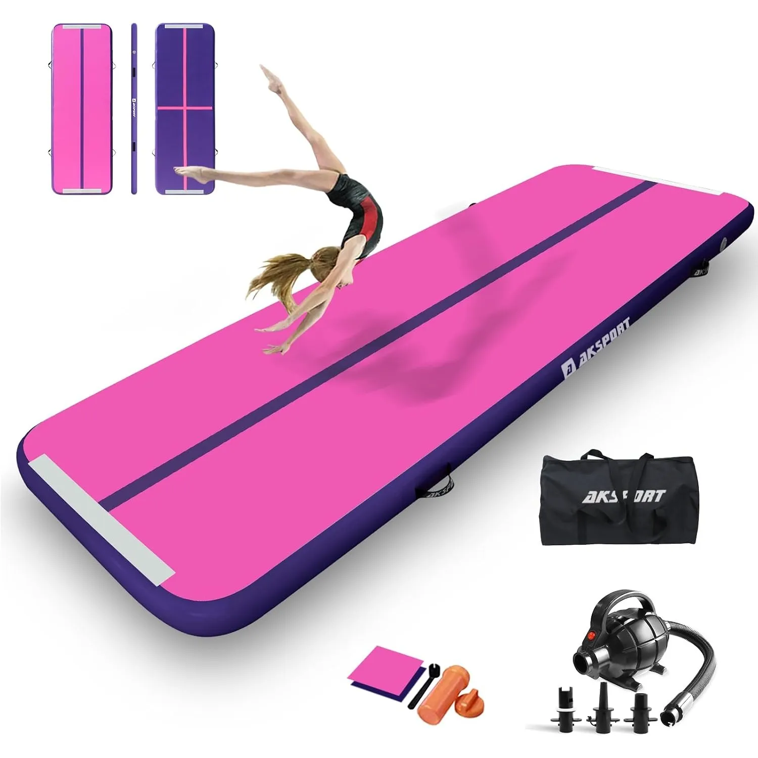 AKSPORT Air Matte Track Tumbling Matte,3/4/5/6m Aufblasbar Gymnastikmatte Turnmatte Tumbling Matten 10/20cm hoch mit Lu…