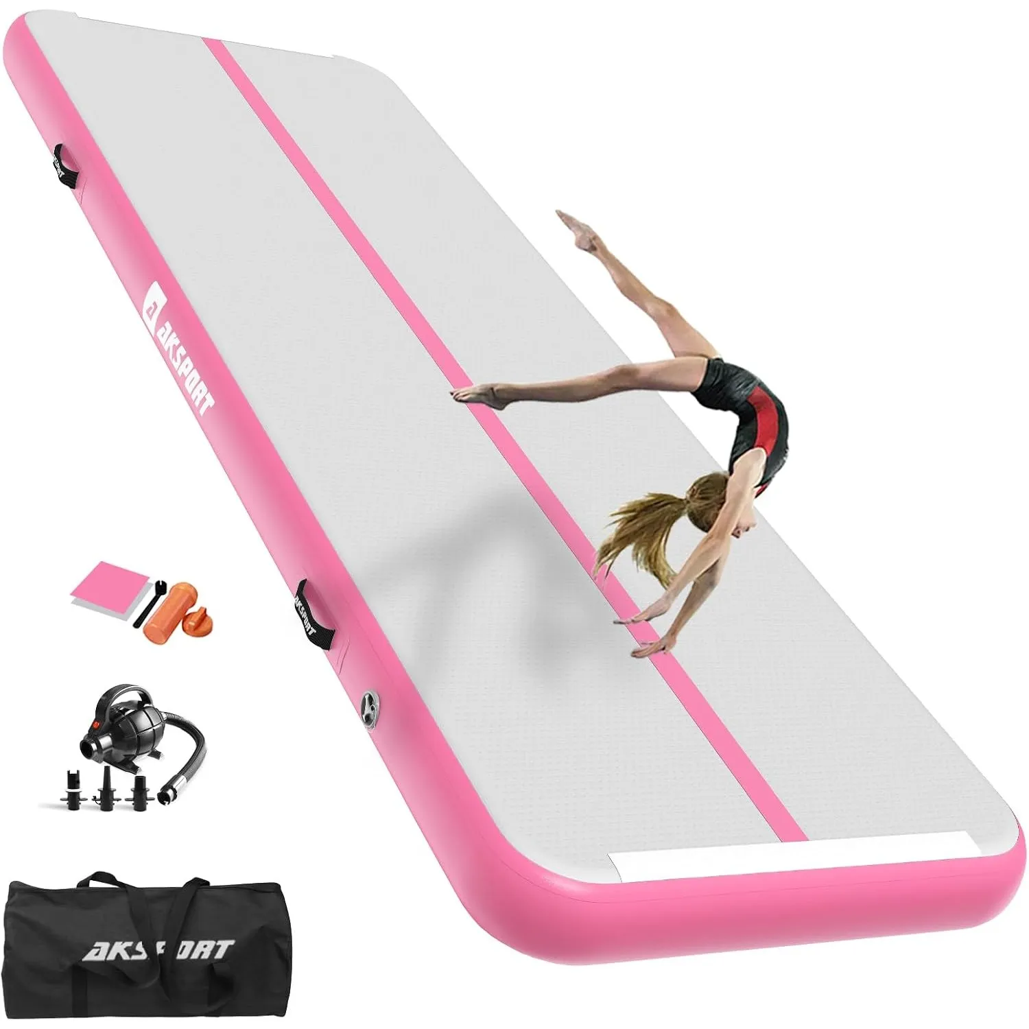 AKSPORT Air Matte Track Tumbling Matte,3/4/5/6m Aufblasbar Gymnastikmatte Turnmatte Tumbling Matten 10/20cm hoch mit Lu…