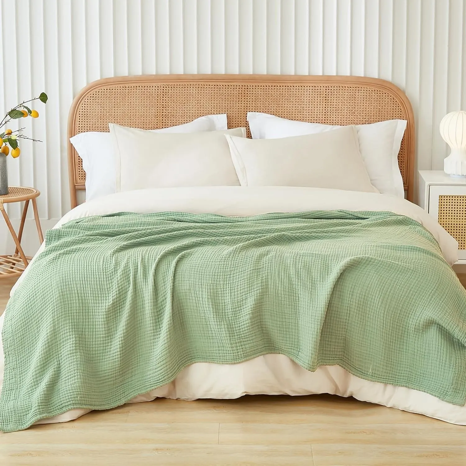 EMME Musselin-Decke 230x230 Baumwolle Oeko-TEX Erwachsene Tagesdecke,Grün | Sommer-Überwurf Decken Für Bett Atmungsakti…