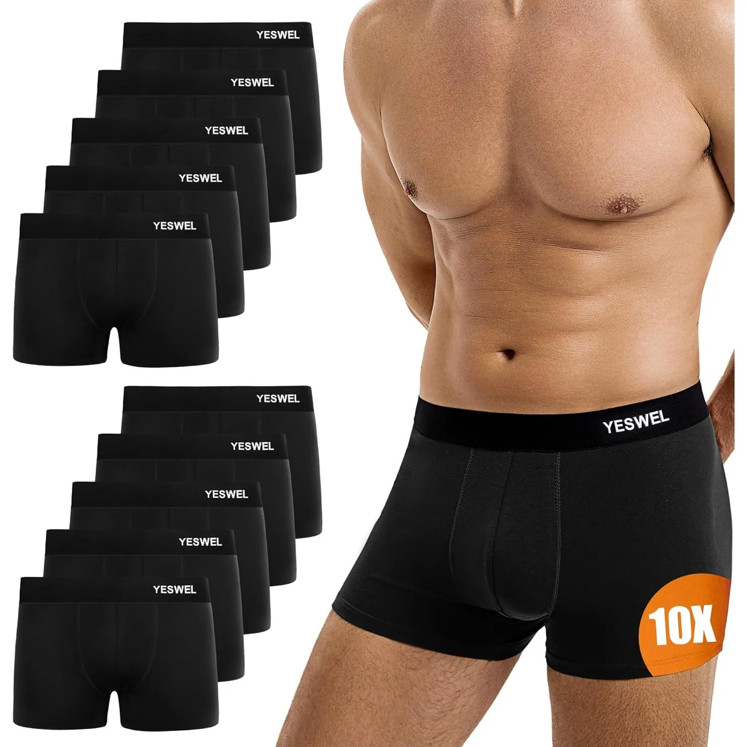 YESWEL Boxershorts Herren 10er Pack, Ohne Kratzenden Zettel Unterhosen, Atmungsaktive Männer Unterwäsche, Baumwolle Ret…