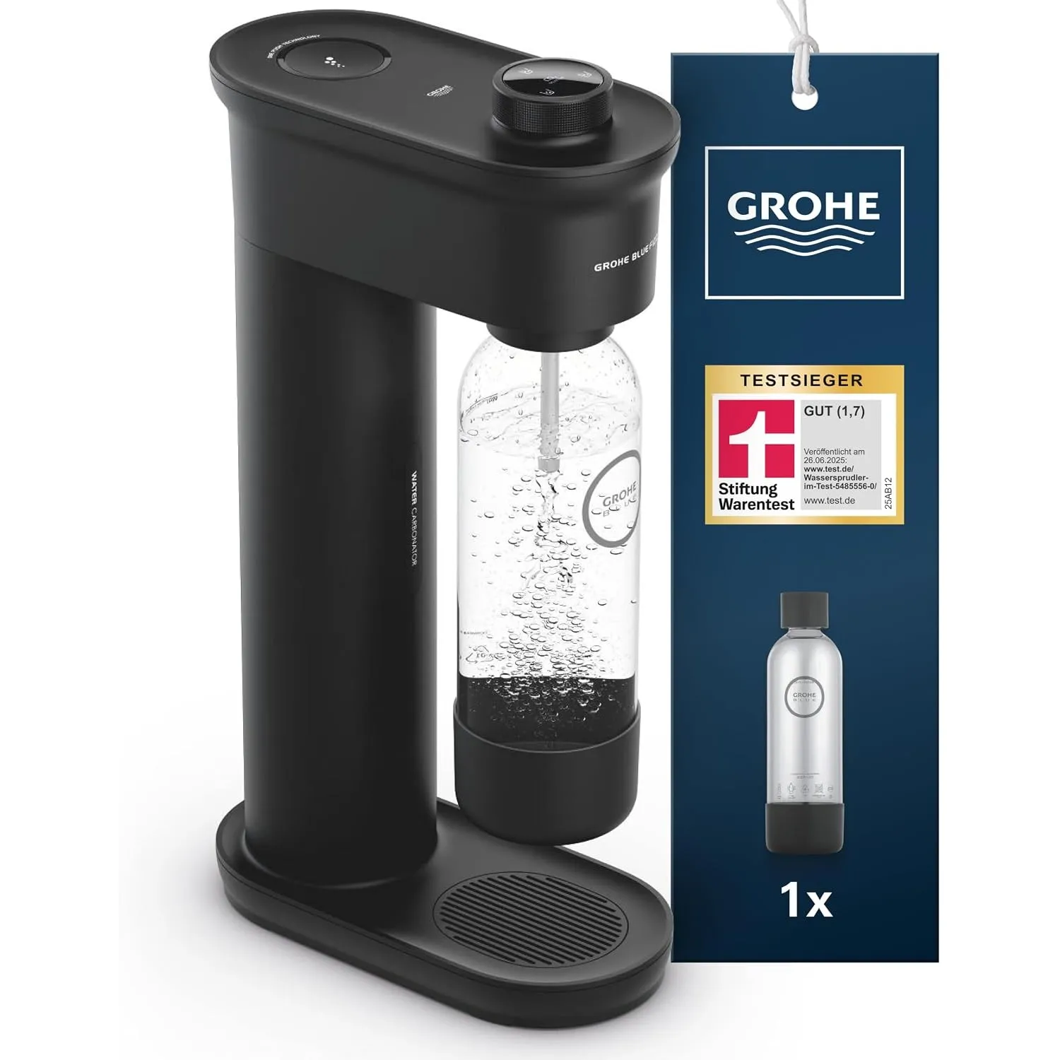 GROHE Blue Fizz, Wassersprudler Starter Set (3 einstellbare Sprudel-Stufen, ohne CO2 Flasche, 1x 0,85l Wasserflasche + …