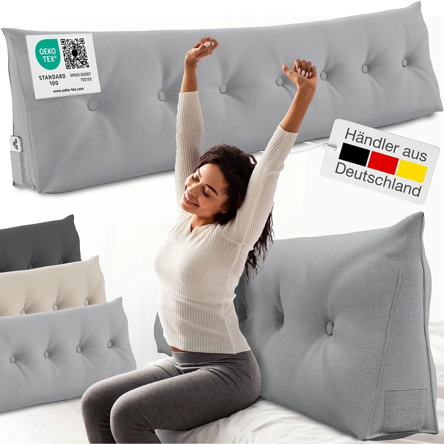 ELONEO Rückenkissen 200 cm breit, Keilkissen für Bett und Sofa geeignet, dreieckiges Lesekissen, Kissen mit abnehmbarem…