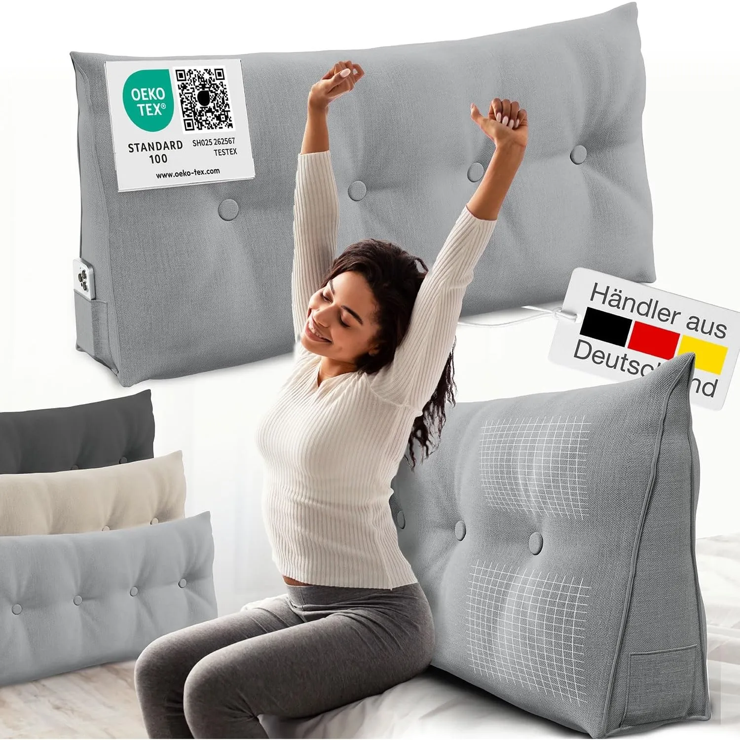 ELONEO Rückenkissen 120 cm breit, Keilkissen für Bett und Sofa geeignet, dreieckiges Lesekissen, Kissen mit abnehmbarem…