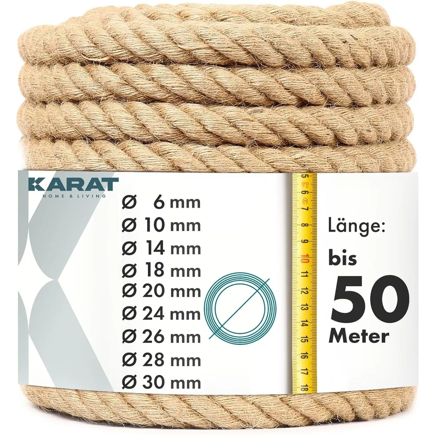 KARAT Juteseil Kletterseil 5m 30mm Dicke Juteschnur, Tau Seil aus 100% Natur Jute extra Starke Juteband Schnur, Kordel …