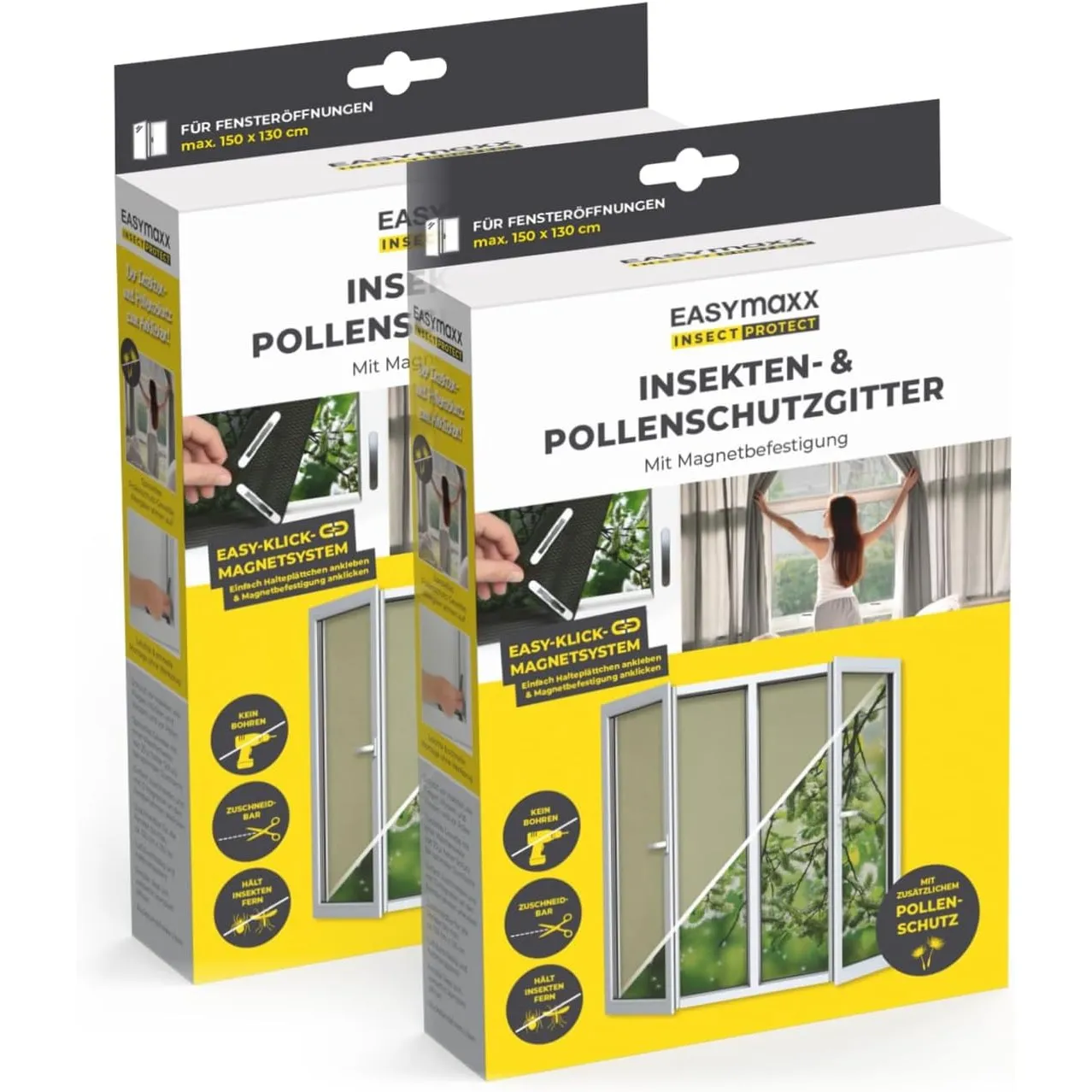 EASYmaxx Fliegengitter für Fenster mit Pollenschutz & Magic Click | Moskitonetz zuschneidbar für alle Fenster bis 150x1…