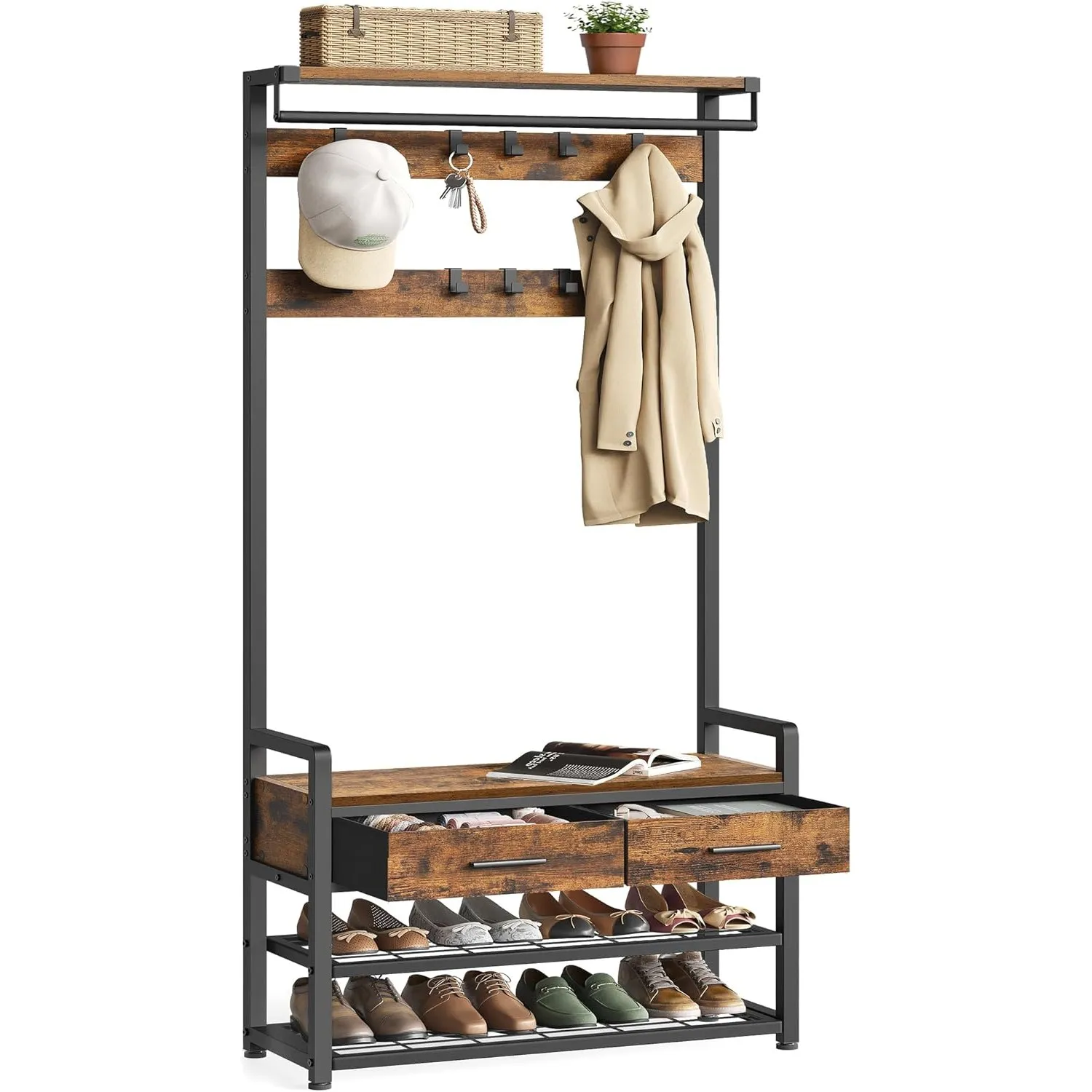 VASAGLE Garderobenständer, Garderobe mit Schuhbank