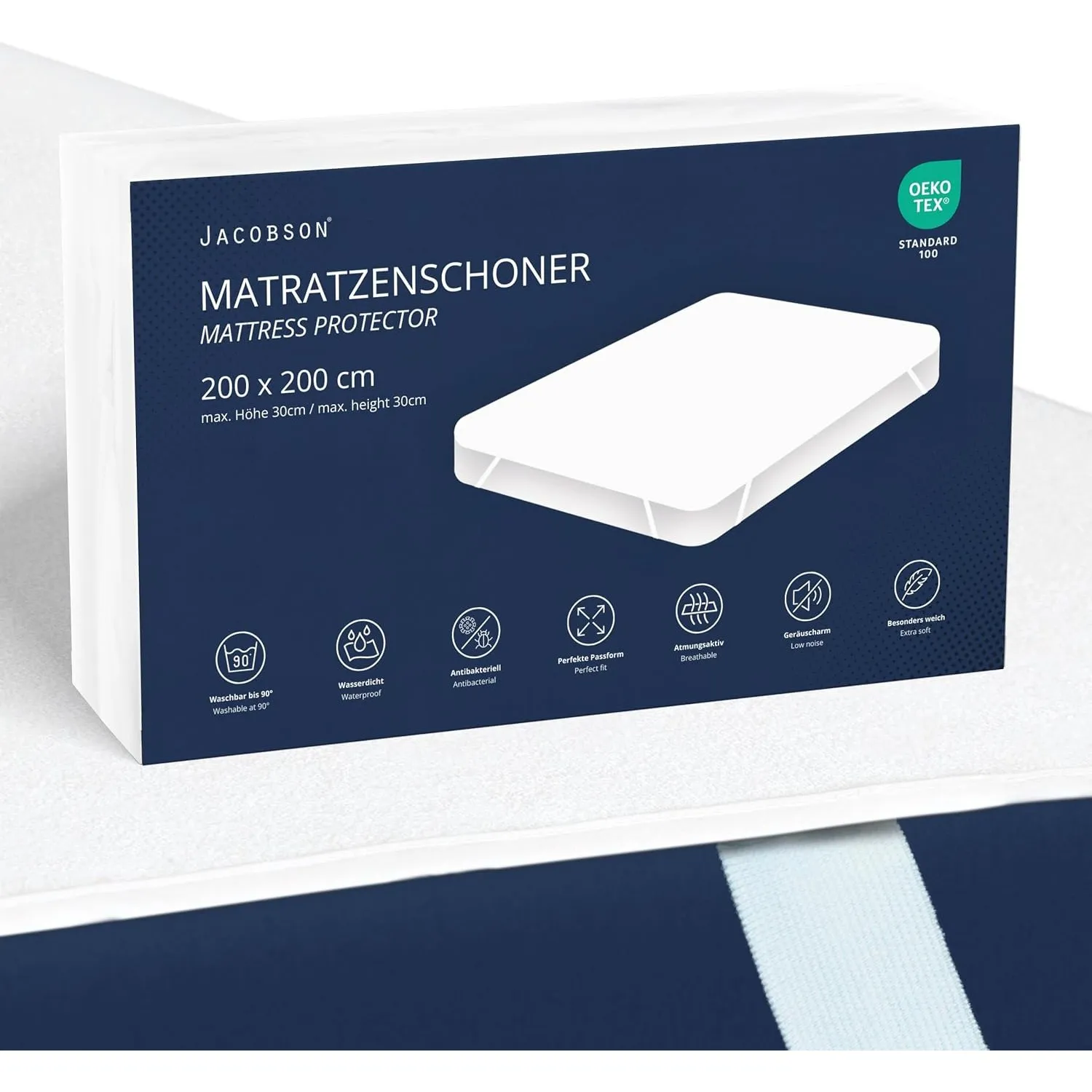 JACOBSON Matratzenschoner 200 x 200 cm - wasserdichte Matratzenauflage - atmungsaktiver Matratzenschutz (200x200cm)