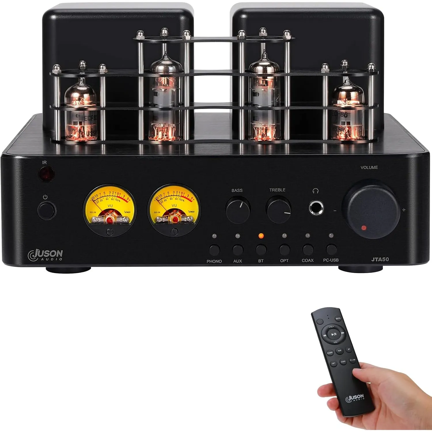 Juson Audio JTA50 50W x 2 Röhrenverstärker | Class AB HiFi Verstärker mit BT 5.0 | Phono Vorverstärker | AUX, Koax, USB…