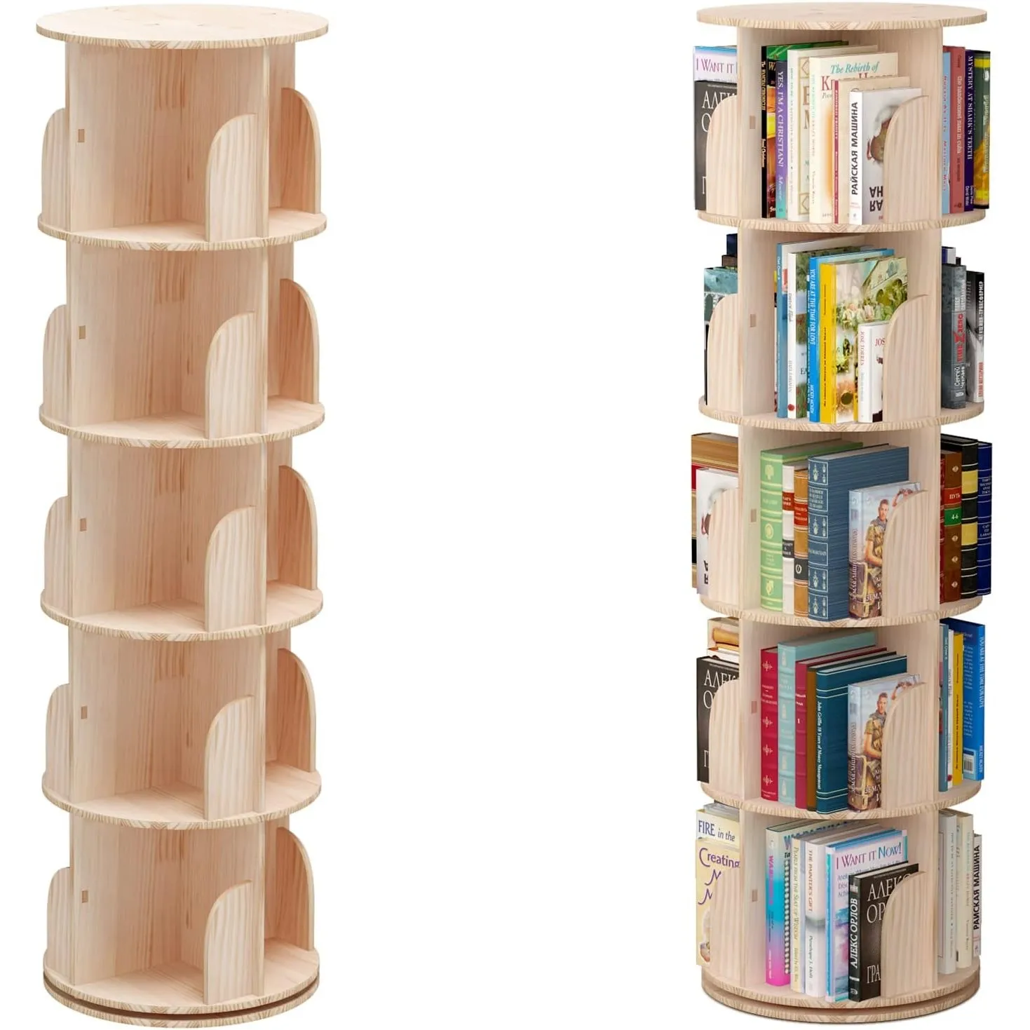 PTUWODS Drehbares Bücherregal, Standregal, 360 Grad, Lagerregal für Bibliothek, Schlafzimmer, Wohnzimmer, multifunktion…
